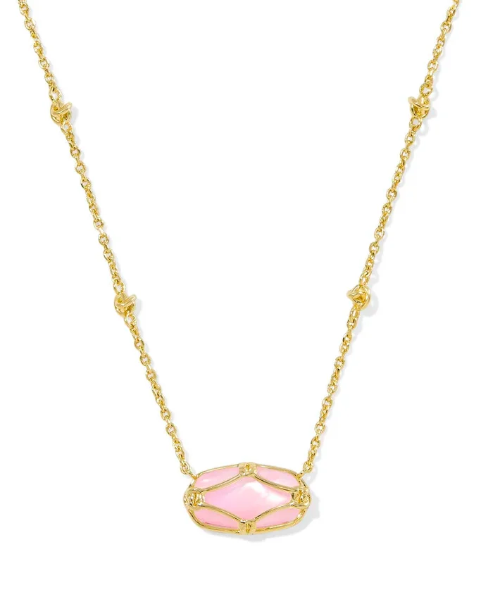 ELISA LATTICE FRAME SHORT PENDANT NECKLACE, GOLD BLUSH IVORY MOTHER OF PEARL