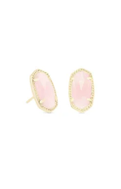 ELLIE STUD EARRINGS, GOLD ROSE QUARTZ