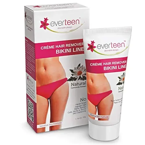 everteen NATURAL Hair Removal Cream with Chamomile for Bikini Line & Underarms in Women and Girls No Harsh Smell No Skin Darkening No Rashes 1 Pack 50 g with Spatula and Coin Tissues