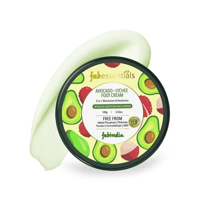 Fabessentials Avacado Lychee Foot Cream Shea Butter & Jojoba Oil 2-in-1 Moisturiser & Deodoriser Intensive Foot Moistursing & Repair 100 g