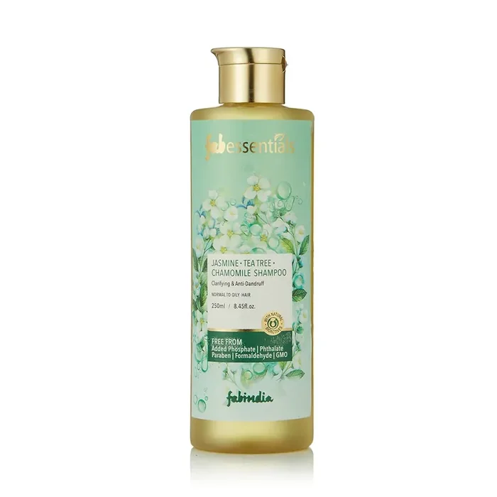 Fabessentials Jasmine Tea Tree Chamomile Shampoo Clarifying & Anti-Dandruff Shampoo for Deep Cleansing Calms Irritated Scalp and Nourishes Hair pH 5.5 Normal to Oily Hair 250 ml