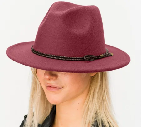 Felt Wide Brim Hat Featuring Thin Braided Leather Band