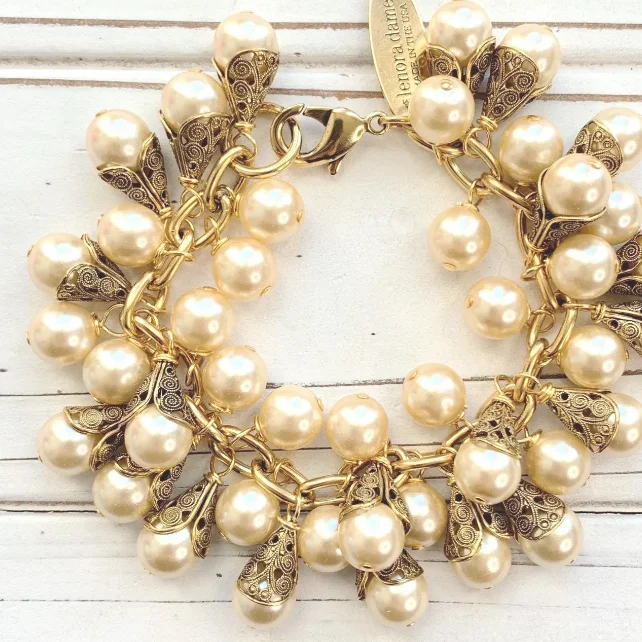 Filigree Pearl Charm Bracelet