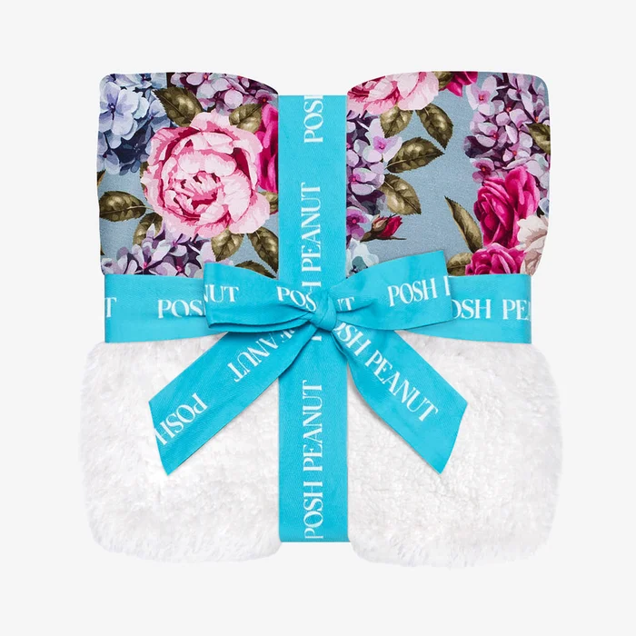 Floral Blue Plush Baby Blanket | Lacey