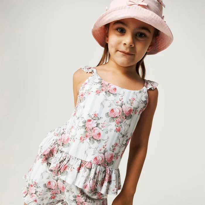 Floral Green Toddler Girl Ruffled Tank Top | Trixie