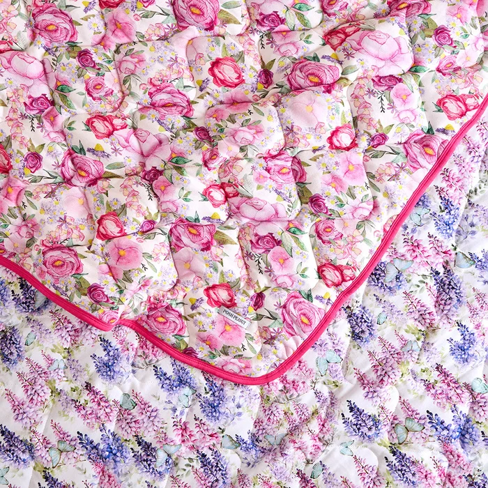 Floral Pink Reversible Baby Blanket | Elly & Laura Jane