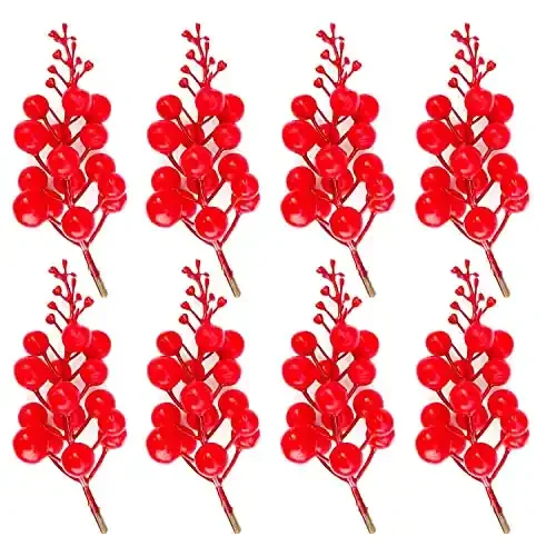 Forty Wings 10 Pcs Red Berry Berries Stem/Cherry Bunch Fruit Hanging Ornaments Christmas Xmas Tree Decoration for Xmas Christmas Decoration Craft