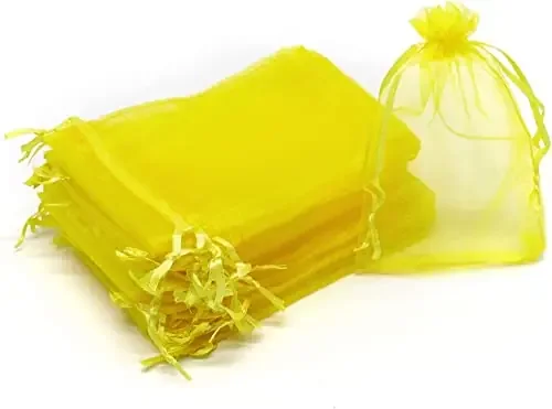 Forty Wings Pack Of 12 Golden Christmas Organza Fabric Bags,Drawstring Gift Treat Wrapping Candy Bag Christmas Party Favors Christmas Tree Decoration Item Christmas Return Gift (12) (Golden)