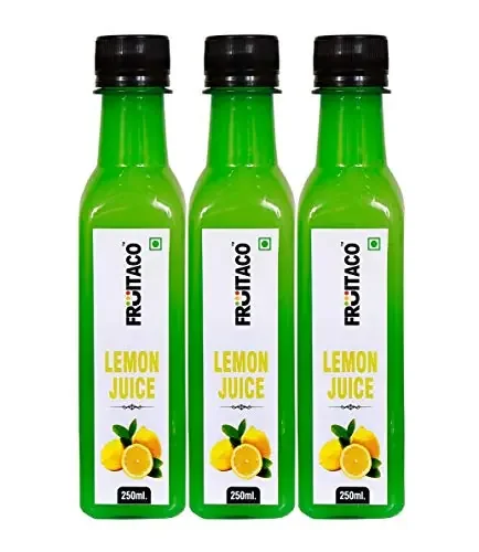 Fruitaco Yellow Lemon Juice Concentrate – Pack of 3 (750ml) Equivalent to 75 Natural Lemons Pocket Bottle Hassle Free Ideal for daily use in Cooking & Beverages High in Vitamin C