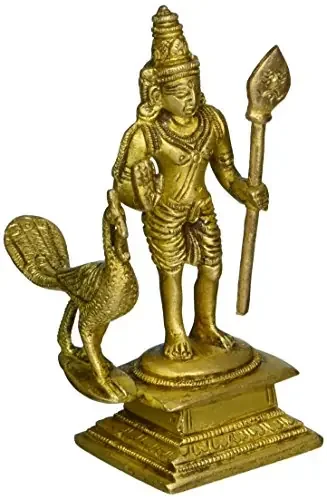 Gangesindia God Murugan Swami Miniature Brass Statue with Peacock Handcrafted Decor Item for Home Temple Gifting & Car 2.25 x 3 x 4.3 Inches
