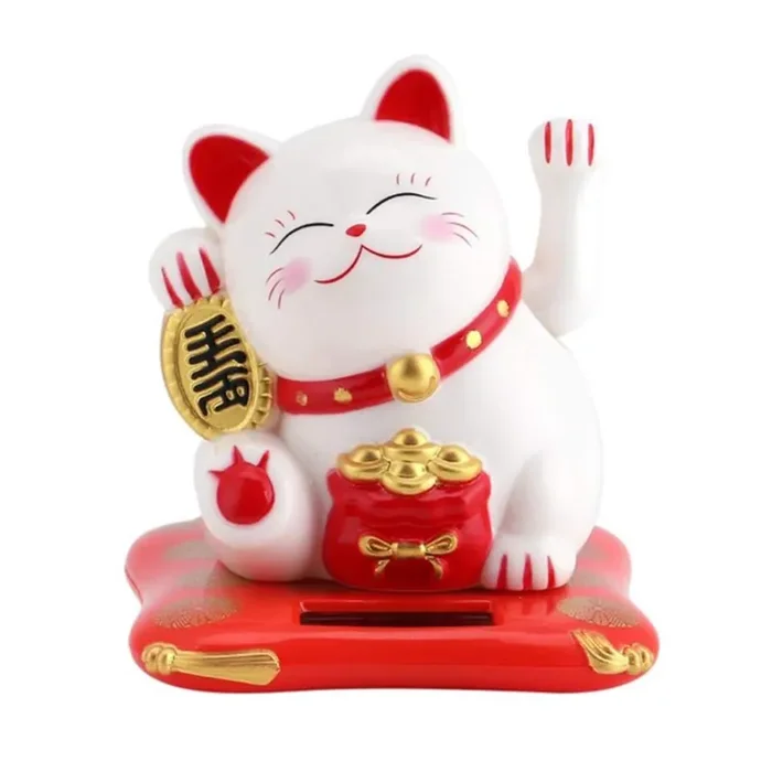 Gemo India Solar Feng Shui Lucky Cat Chinese Maneki Neko Waving Arm for Fortune Money and Good Luck Fengshui Lucky Cat Swinging Arm Height 7cm. GF235.