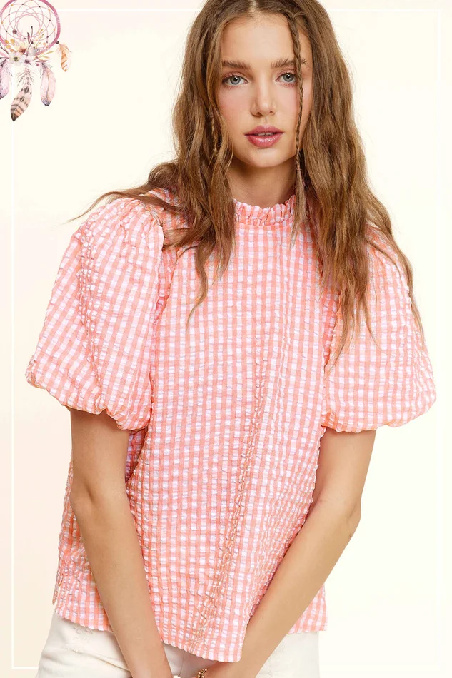 Gingham Puff Sleeve Top