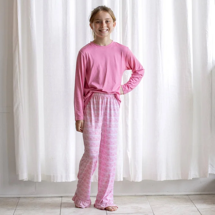 Girl’s Heartstrings Ruffle Sleep Pants Light Pink/White Medium (8-9)