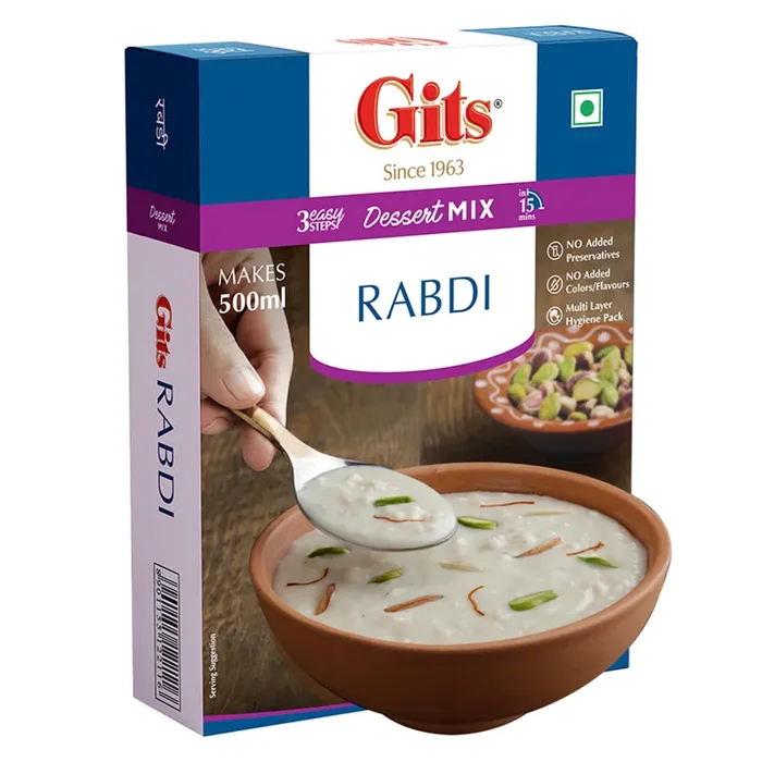 GITS Instant Rabdi Dessert Mix, Pure Veg, Flavors of Saffron and Cardamom, Indian Sweet and Dessert Ready Mix, 100g
