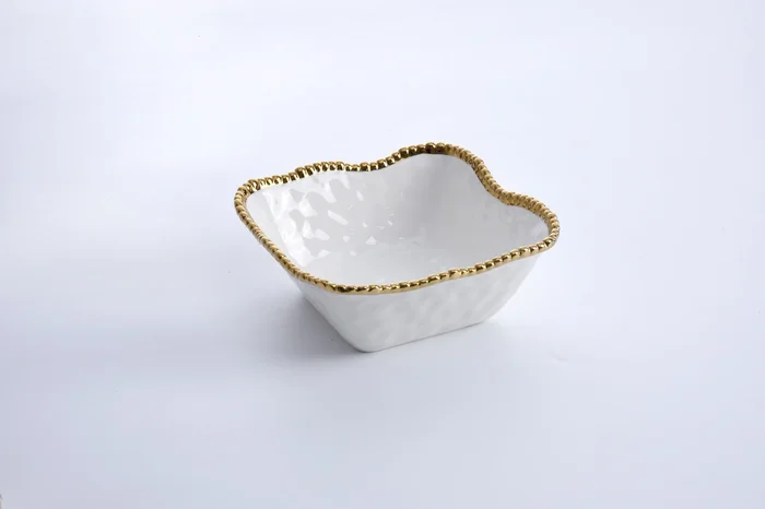 GOLD & WHITE MEDIUM SQUARE SALAD BOWL