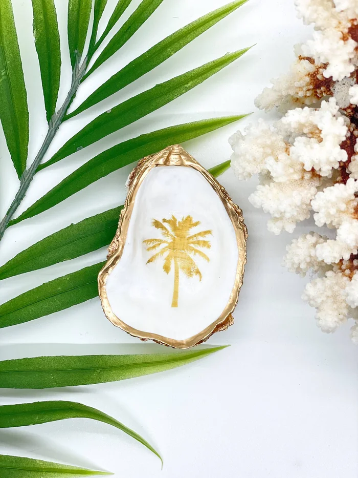 Gold Palm Tree Oyster Trinket Dish