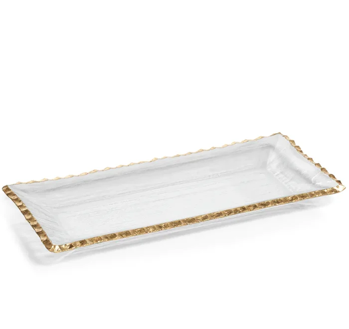 Gold-Rimmed Rectangular Glass Tray
