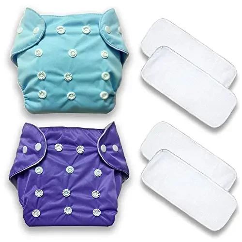 GOODMUNCHKINS Adjustable Cotton Pocket Diapers & Reusable Baby Washable Cloth Diaper Nappies with Wet-Free Inserts for Babies/Infants/Toddlers – 0-12 Months (2 Diaper + 4 Insert)