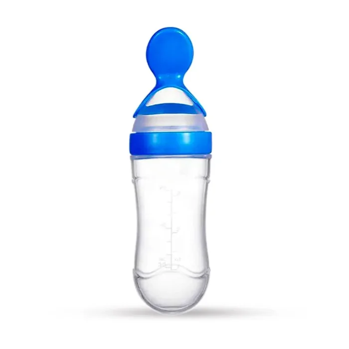 GOODMUNCHKINS GOODMUNCHKINS Silicone Spoon Food Feeder for Babies. Food Grade Silicone Bottle 90ml BPA Free (Blue)