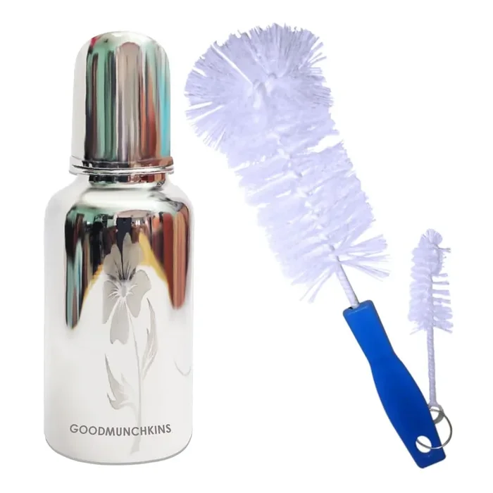 Goodmunchkins Stainless Steel Baby Feeding Bottle 304 Grade Steel for Infants/Toddlers Jointless with Bottle Cleaning Brush