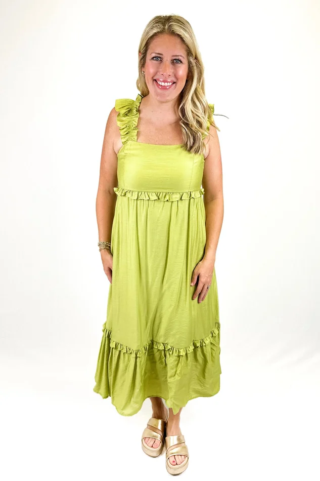 GREEN RUFFLE STRAP BABYDOLL DRESS