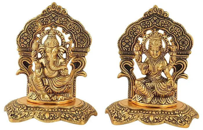 Handicraft Laxmi ganeha Idol for Home Temple & Decor Color- GoldLaxmi Ganesh Statue – Pooja Idols