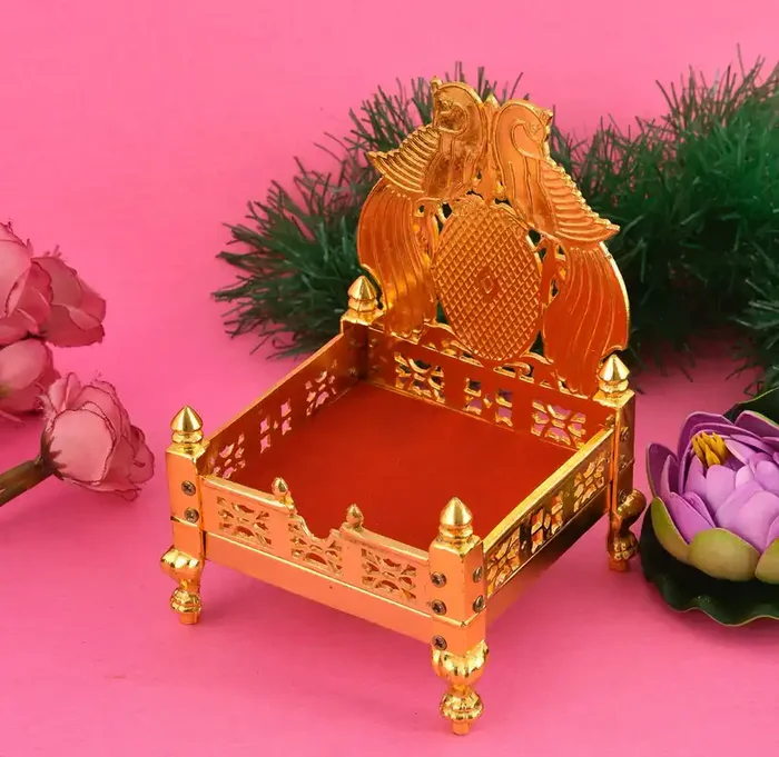 Handicraft Metal Laddu Gopal Singhasan / Lord Singhasan for Small Idol