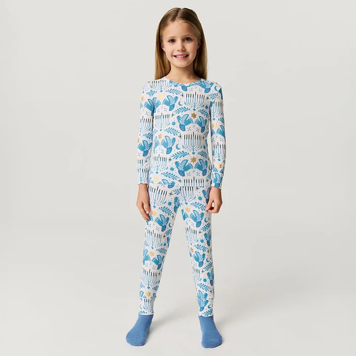 Hanukkah Blue Long Sleeve Toddler Pajamas | Lior