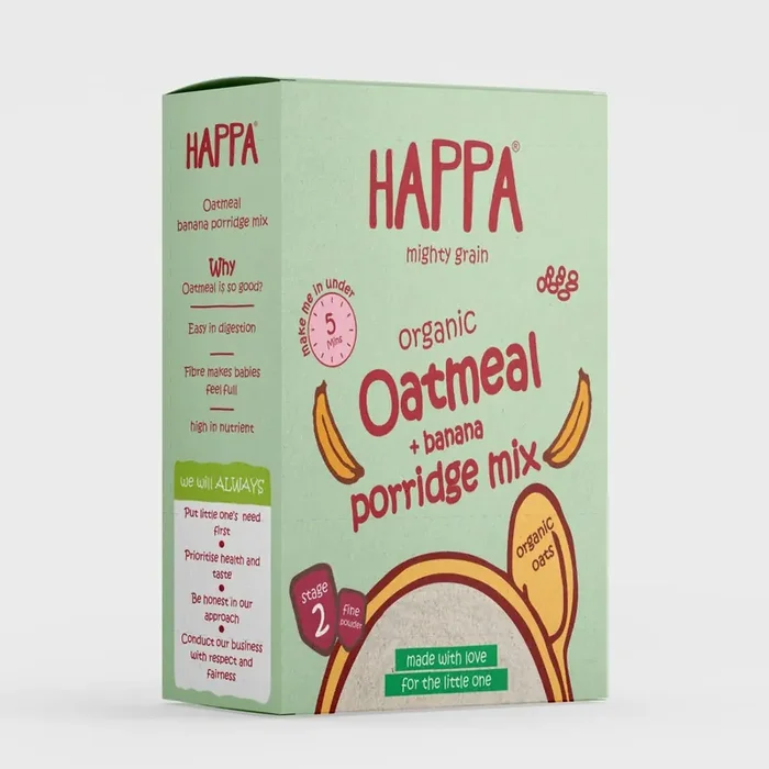 HAPPA Organic Baby Food Oatmeal & Banana Porridge Mix Cereal Vitamin Mineral Powerhouse Instant Health Food 100% Natural And Organic Healthy Khichdi No Added Salt, Sugar Or Milk No Preservatives 200Gm