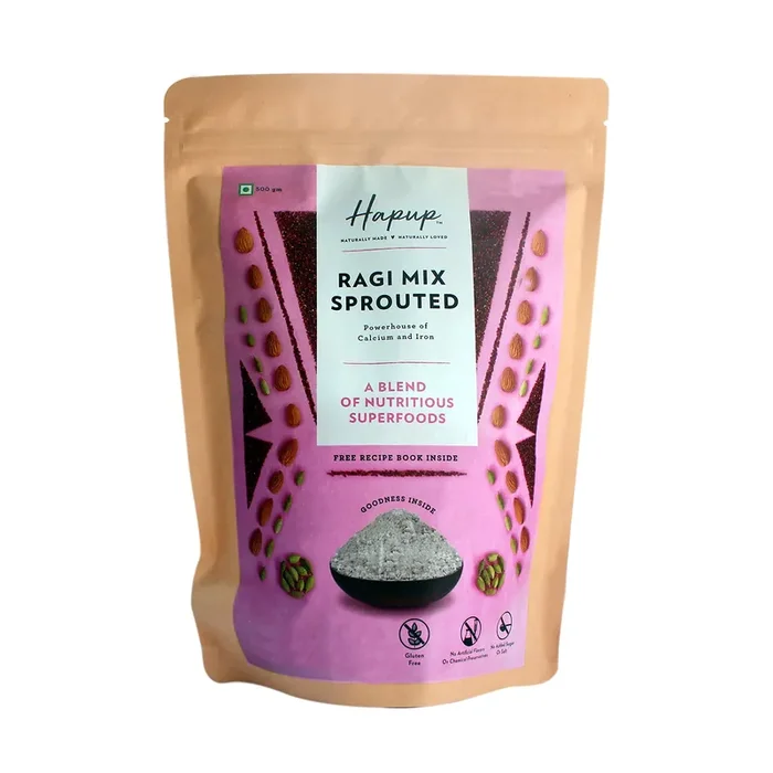 Hapup Ragi Mix Sprouted – Instant Healthy Cereal/Porridge Mix for Little Ones – 500gm No Sugar No Preservatives No Salt Made with Sprouted Ragi Almonds Elaichi