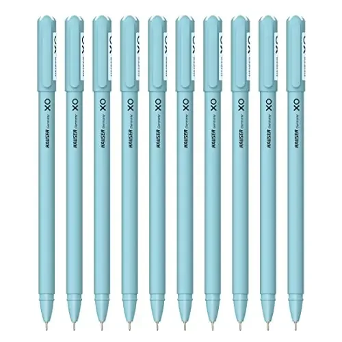 Hauser XO 0.6mm Ball Pen Box Pack Sleek Body & Minimalistic Design Matt Finish & Solid Body Type Low Viscosity Ink With Ultra Durable Tip Blue Ink Pack of 10 Pens