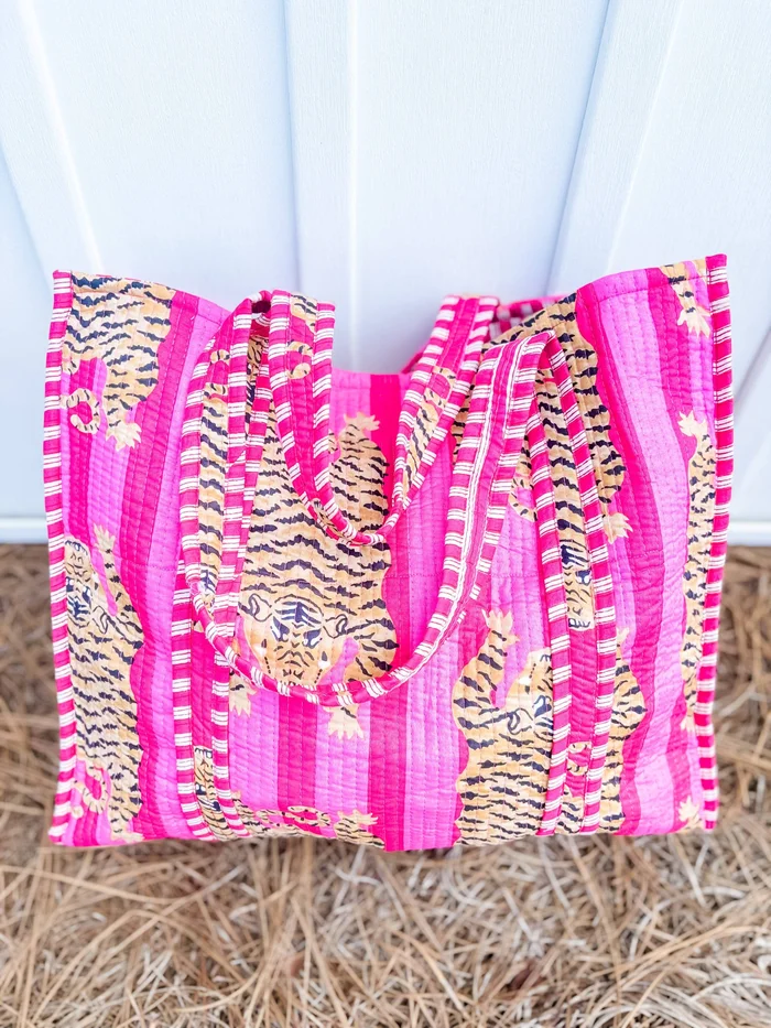Heart of Grace Hot Pink Eye of The Tiger Quilted  Tote Bag