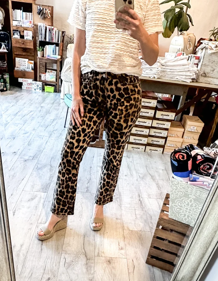 High Rise Leopard Kick Flare Jeans by Lovervet
