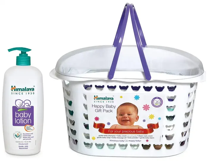 Himalaya Baby Gift Pack Basket,Pack of 1 Set,White & Himalaya Baby Lotion 700ml