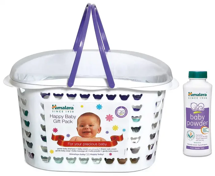 Himalaya Baby Gift Pack Basket,Pack of 1 Set,White & Himalaya Baby Powder (400g)