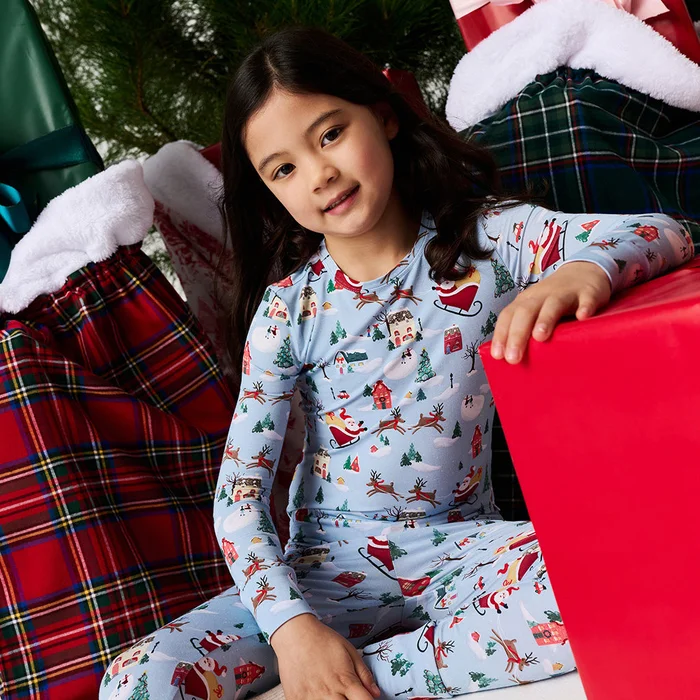 Holiday Blue Long Sleeve Toddler Pajamas | Christmasville