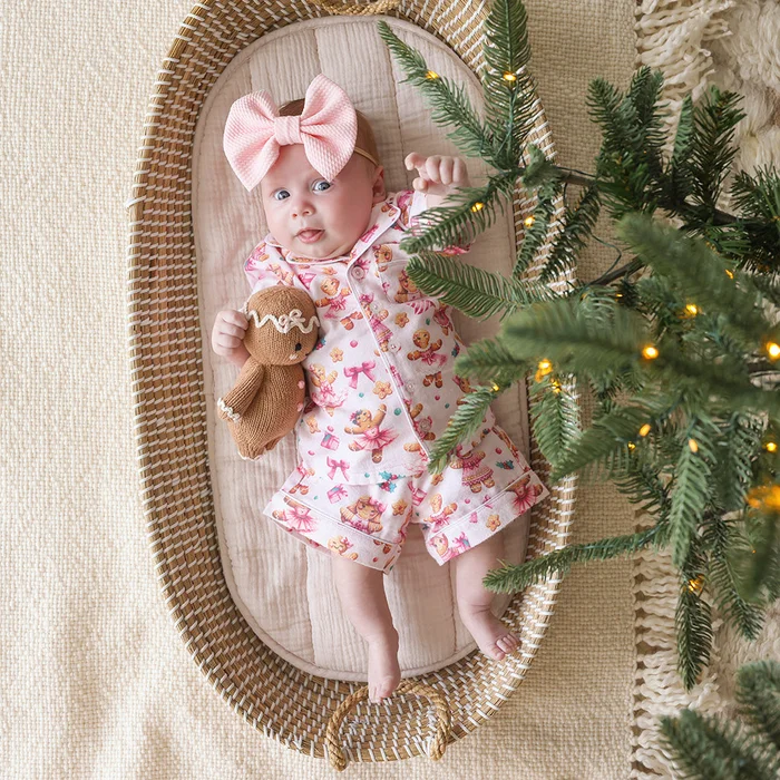 Holiday Pink Short Sleeve Ginger Posh Flannelette Luxe Pajama Short Set | Posh Peanut®