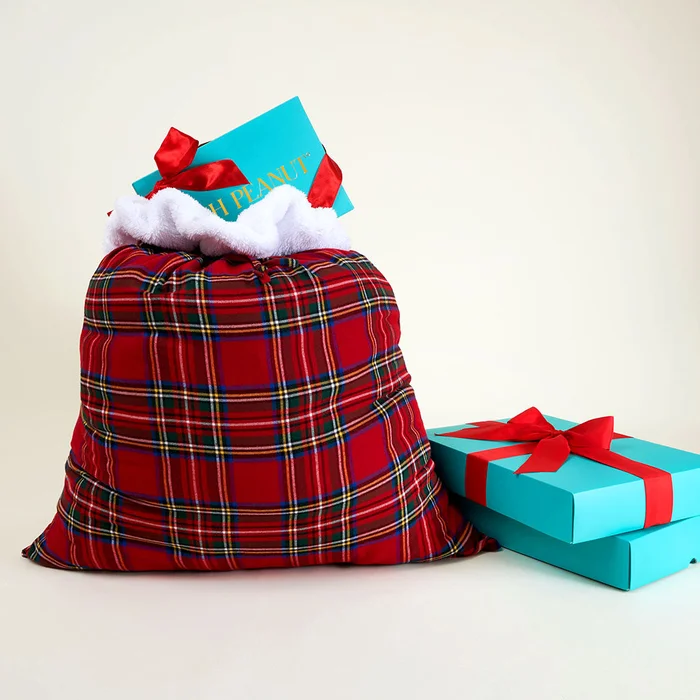 Holiday Red Gifting Red Tartan Plaid Holiday Gift Sack | Posh Peanut®