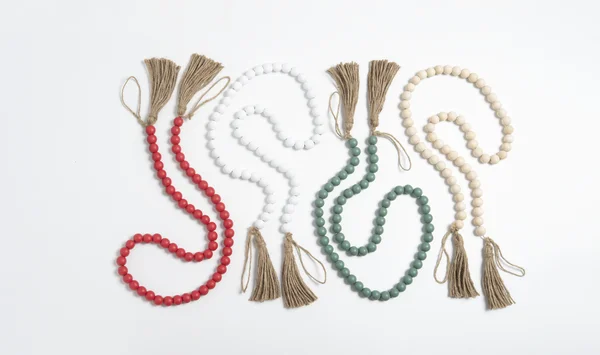 Holiday Wood Beaded Garland with Tassel