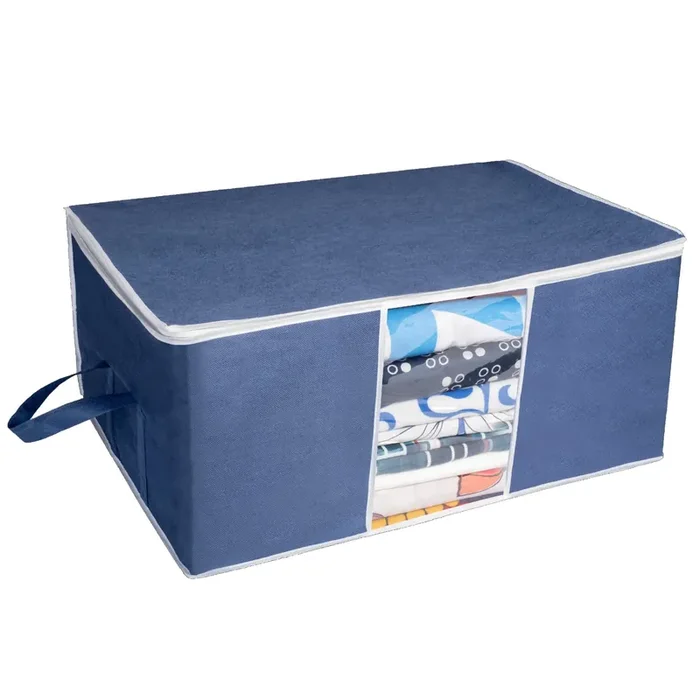 Homestrap Non Woven Big Underbed Rectangular Storage/Bag with Transparent Window- (Blue)