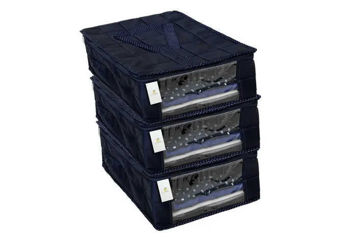 Homestrap Parachute Quilted Shirt Cover/Wardrobe Cloth Organizer (Blue) – Pack of 3(Shark Tank Product)
