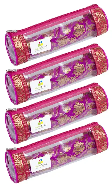 HomeStrap Set of 4 Transparent PVC Single Rod Bangle Storage Pouch Bangle Box Organizer for Women Bridal Jewellery Chudi Bangles Holder & Organizer Pink