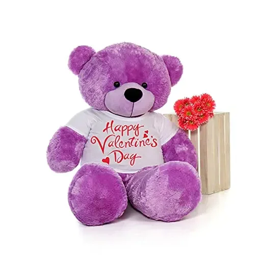 HUG ‘n‘ FEEL SOFT TOYS Big Teddy Bear 3 feet Long Wearing A Valentine Day T-Shirt Plush & Stuffed Toys (Bear 91 cm) with Free Heart Shape Pillow Purple