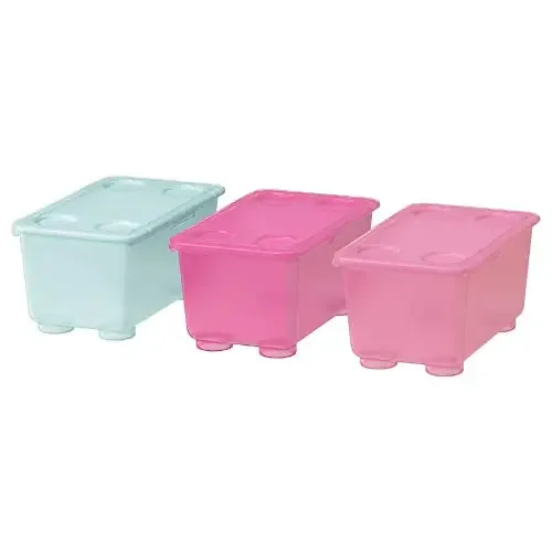 Ikea Asia Glis Plastic Rectangular Box with Lid (Pink Turquoise 17x10cm) – Set of 3