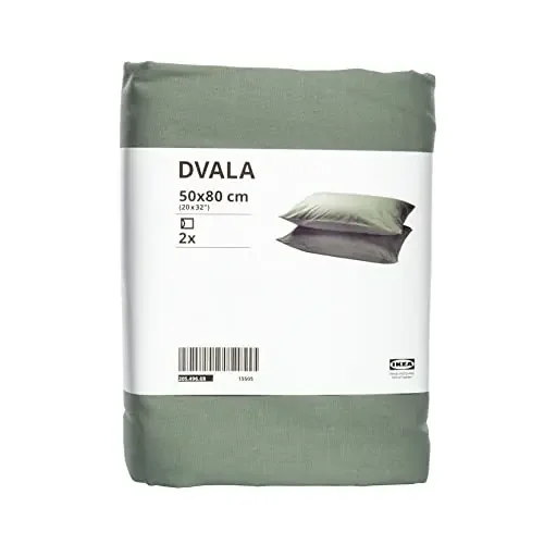 Ikea DVALA Pillowcases Grey-Green 50 x 80 cm 100% Cotton 205.496.68 – Pack of 2