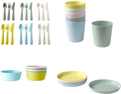 Ikea Kalas Kid‘s Plastic BPA-Free Colorful Flatware Bowl Plate Tumbler Set – 36 Pieces