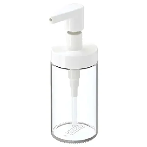 IKEA Little Loved Corner TACKAN Soap dispenser Glass Soap Dispenser Set for Bathroom Wash Basin Liquid Handwasher Dispenser Bottle with Rust-Proof Plastic Pump Liquid Soap Dispenser Bottle (White)
