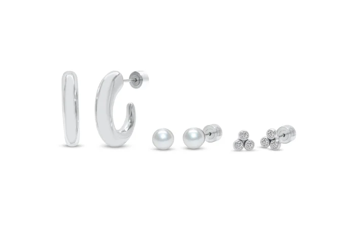 Isla Hoop Pearl Trio Silver Earring Set
