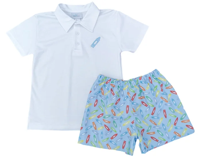 James & Lottie Crayon Polo AND Conrad Shorts SET, Back to School