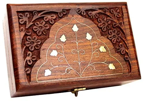 Jk Handicrafts Handmade Wooden Jewellery Box for Women Wood Jewel Organizer Hand Carved with Intricate Carvings Gift Items – 6 inches (Brown02)